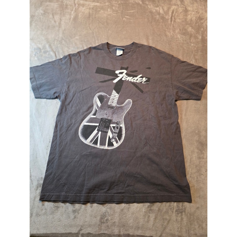 Fender Rock Roll Lifestyle T-Shirt Mens XL Gray Union Jack Guitar Graphic